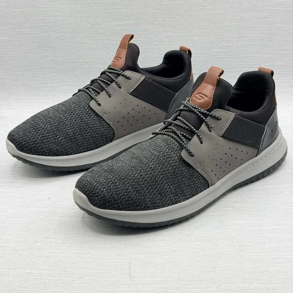 Skechers Delson Men's 12 Shoes Grey Black Slip On Classic Fit Memory Foam 65474